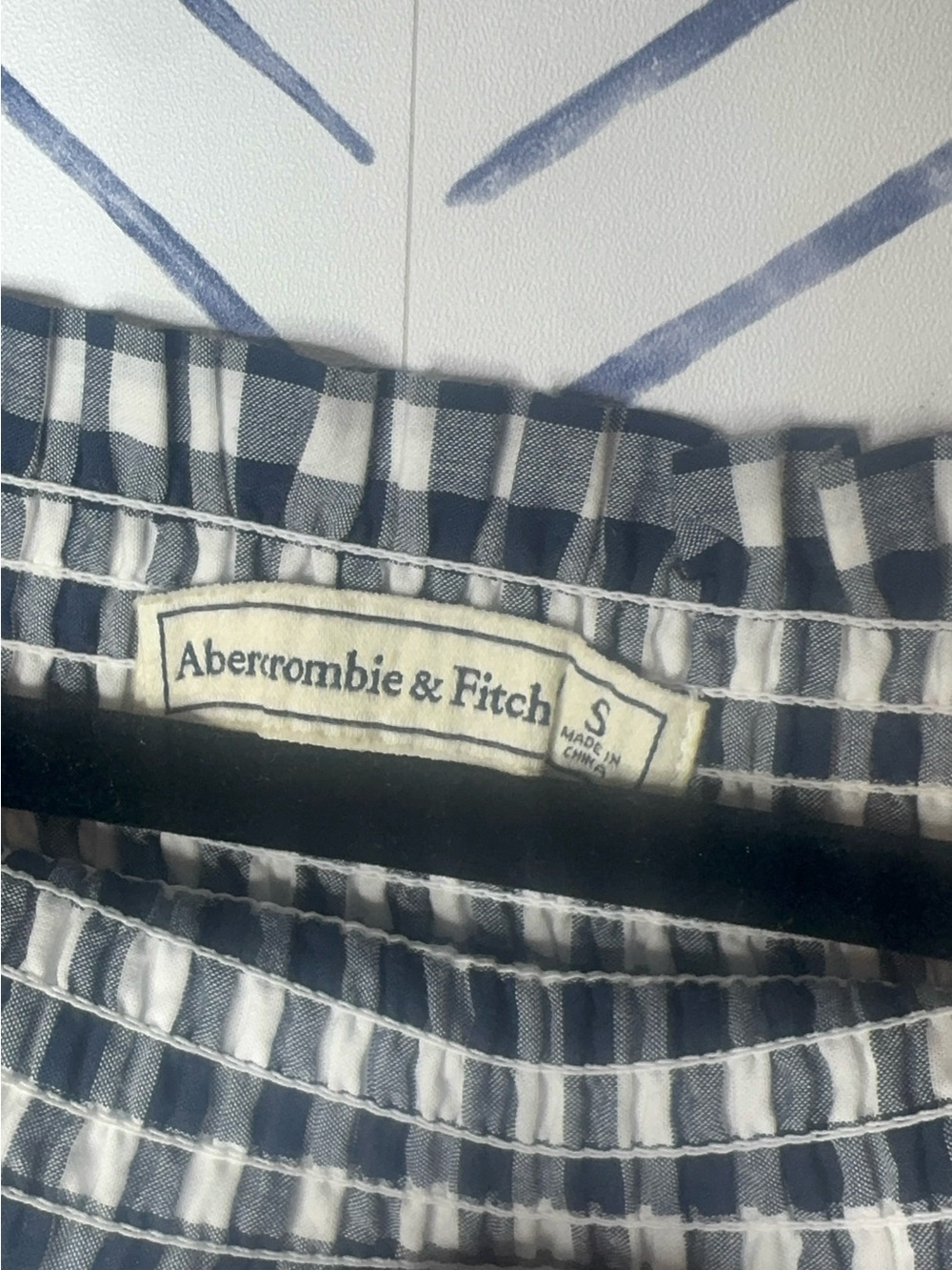 Abercrombie & Fitch navy white gingham off-the-shoulder mini dress size small - Picture 4 of 6